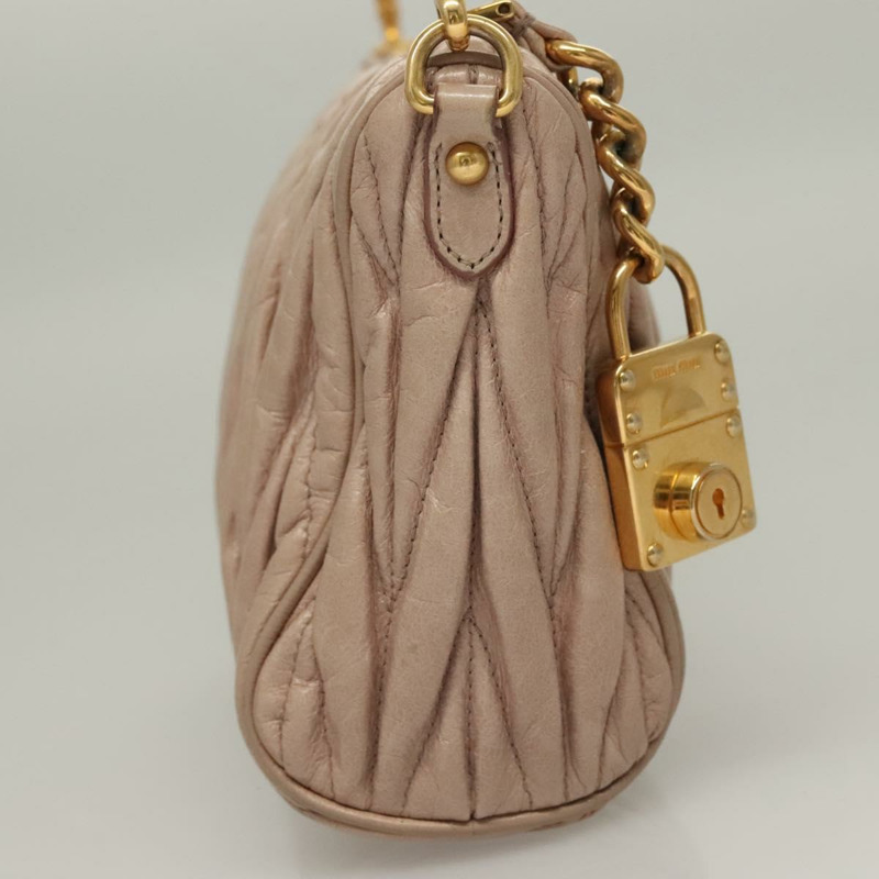 【日本直送】Miu Miu Matelasse 單肩包 皮革 粉紅色 金 正品 133370V-3
