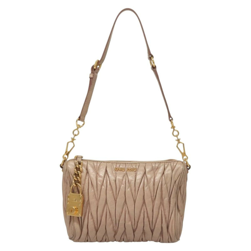 【日本直送】Miu Miu Matelasse 單肩包 皮革 粉紅色 金 正品 133370V-12