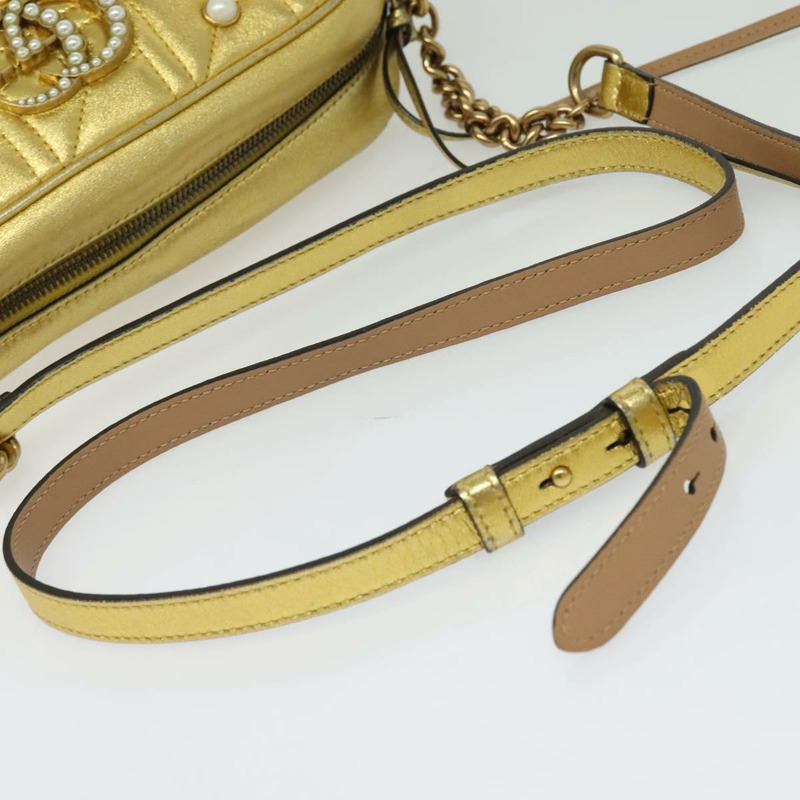 【日本直送】GUCCI GG Marmont 小號相機包 鏈條包 皮革 金色 447632 正品 138001V-6