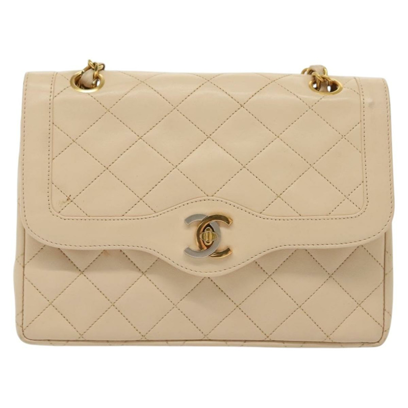 【日本直送】香奈兒 (CHANEL) Matelasse Paris Only 雙蓋鏈條包 米色皮革 CC Auth bs29364V-12