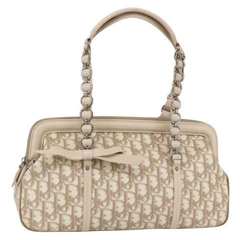 Christian Dior Trotter帆布浪漫手袋 PVC 米色銀色 正品 147501V