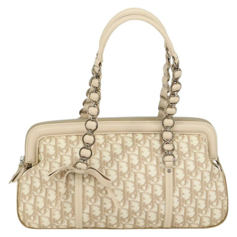 Christian Dior Trotter帆布浪漫手提包 PVC 米色銀色 正品 150070V