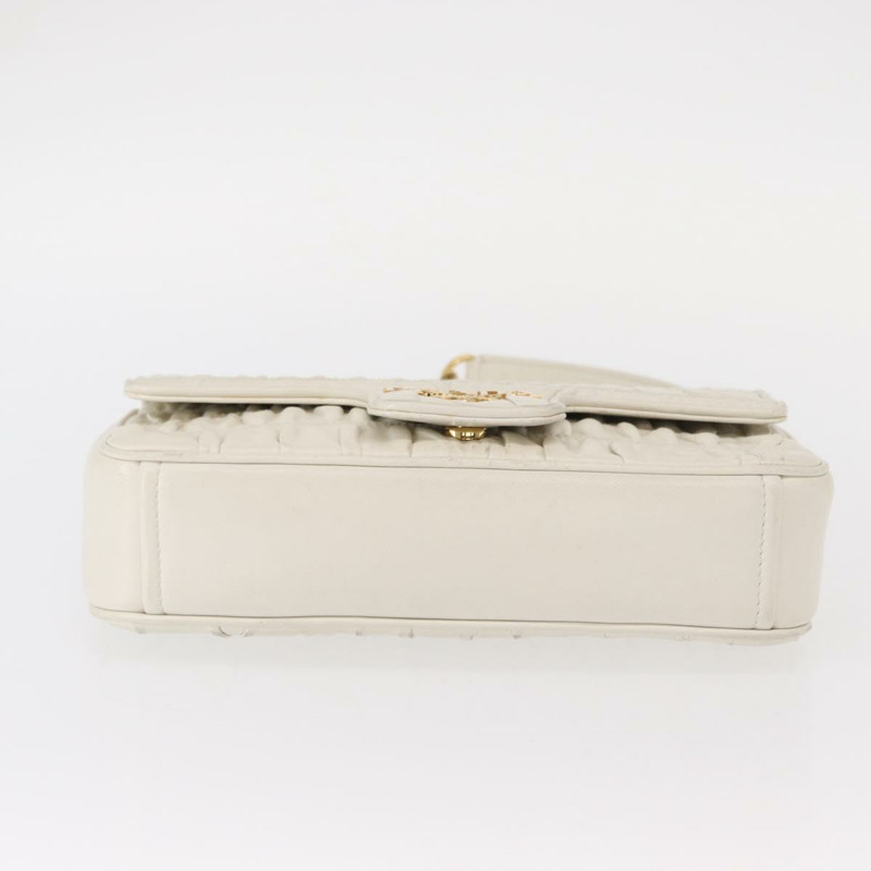 【日本直送】PRADA 褶皺鏈條單肩包 皮革 白色 金色 正品 153930V-5