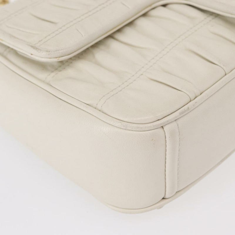 【日本直送】PRADA 褶皺鏈條單肩包 皮革 白色 金色 正品 153930V-8