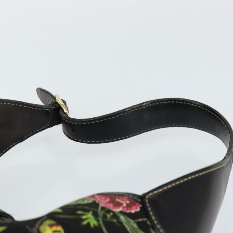 【日本直送】GUCCI Flora帆布單肩包 黑色 金色 153029 正品 156047V-7