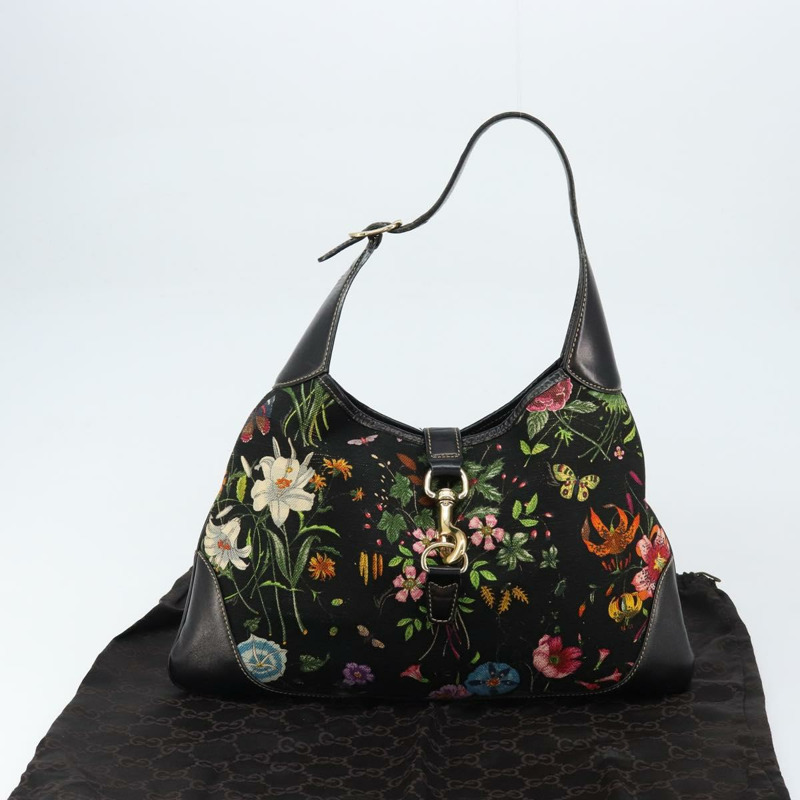 【日本直送】GUCCI Flora帆布單肩包 黑色 金色 153029 正品 156047V-11