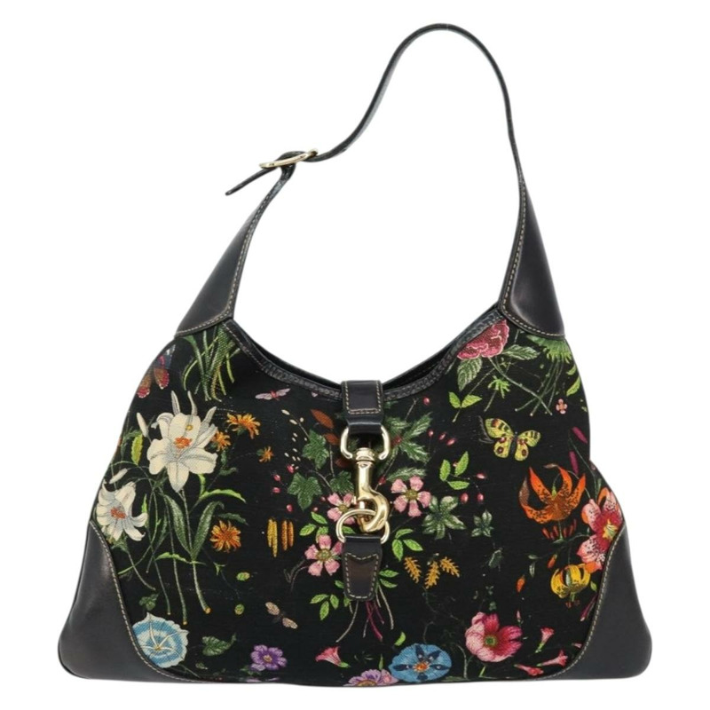 【日本直送】GUCCI Flora帆布單肩包 黑色 金色 153029 正品 156047V-12