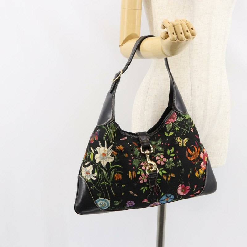 【日本直送】GUCCI Flora帆布單肩包 黑色 金色 153029 正品 156047V-23