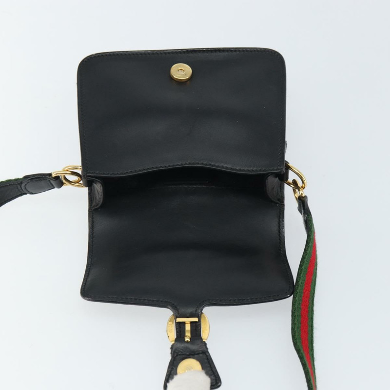 【日本直送】GUCCI Web Sherry Line 單肩包 皮革 黑色 紅色 007 1274 0230 Auth 162391V-9