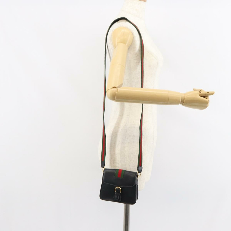 【日本直送】GUCCI Web Sherry Line 單肩包 皮革 黑色 紅色 007 1274 0230 Auth 162391V-20