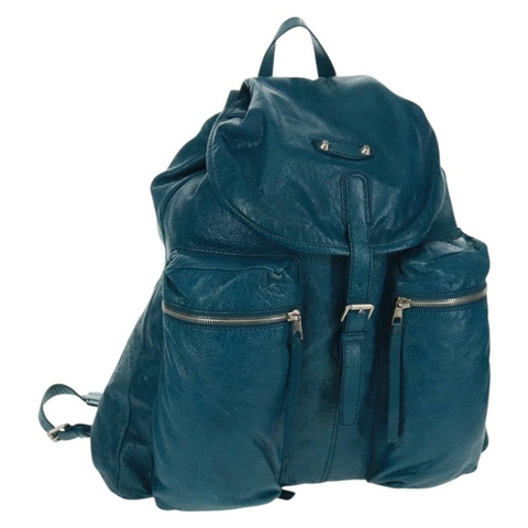 BALENCIAGA 皮革雙肩包 藍色 銀色 326404 正品 165396V