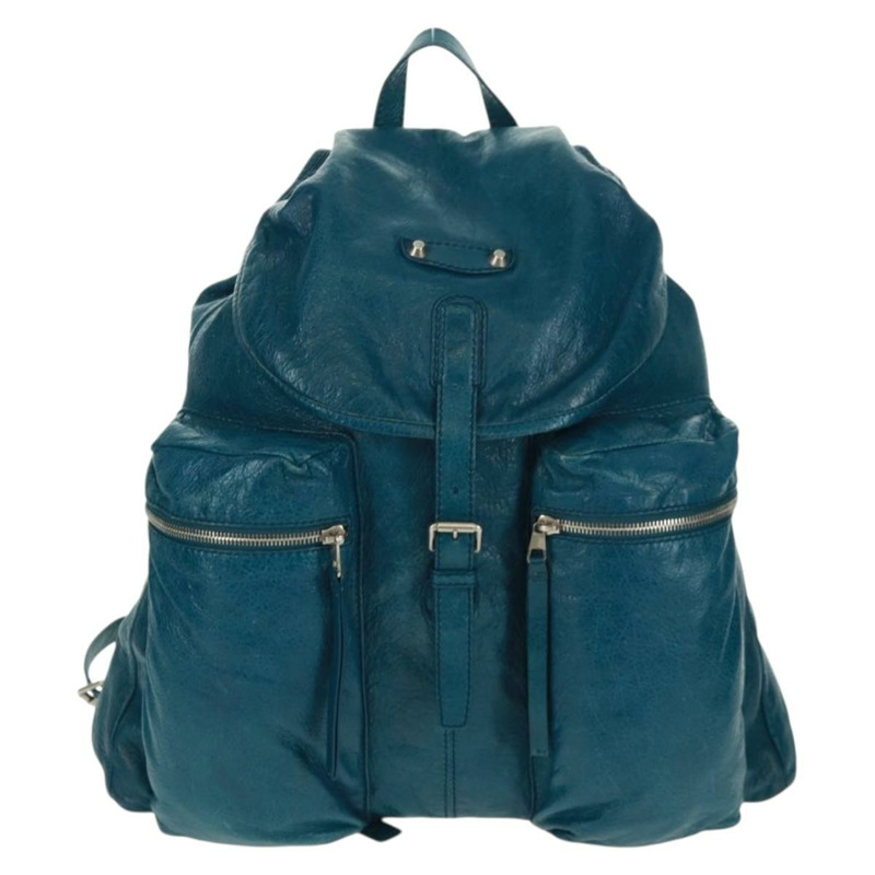 【日本直送】BALENCIAGA 皮革雙肩包 藍色 銀色 326404 正品 165396V-12