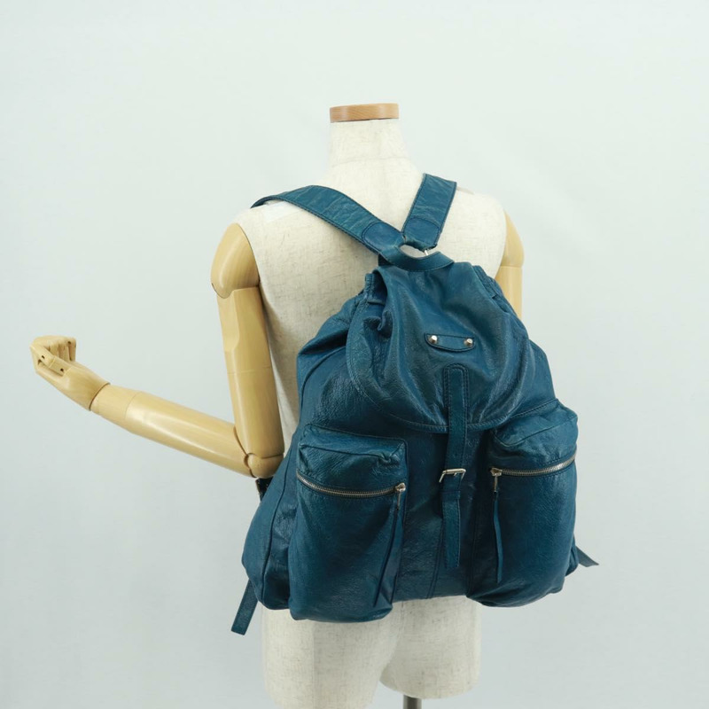 【日本直送】BALENCIAGA 皮革雙肩包 藍色 銀色 326404 正品 165396V-31