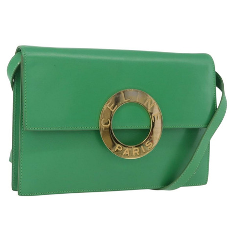 CELINE 圓形肩背包 皮革 綠色 金色 正品 LNZ294V
