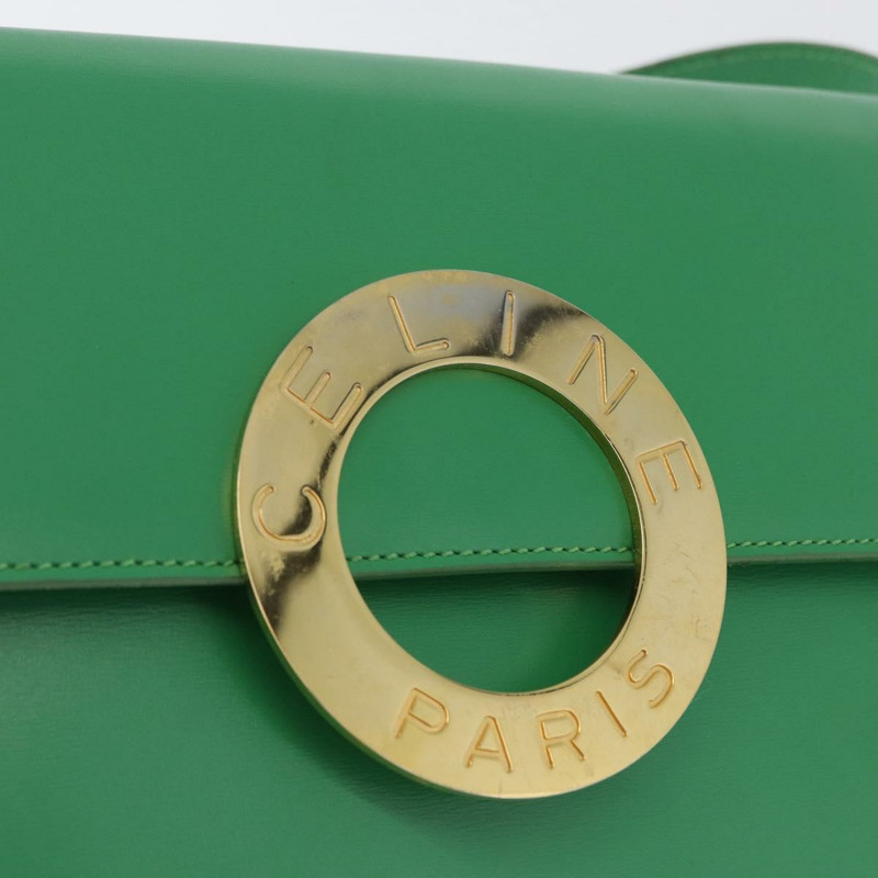【日本直送】CELINE 圓形肩背包 皮革 綠色 金色 正品 LNZ294V-16