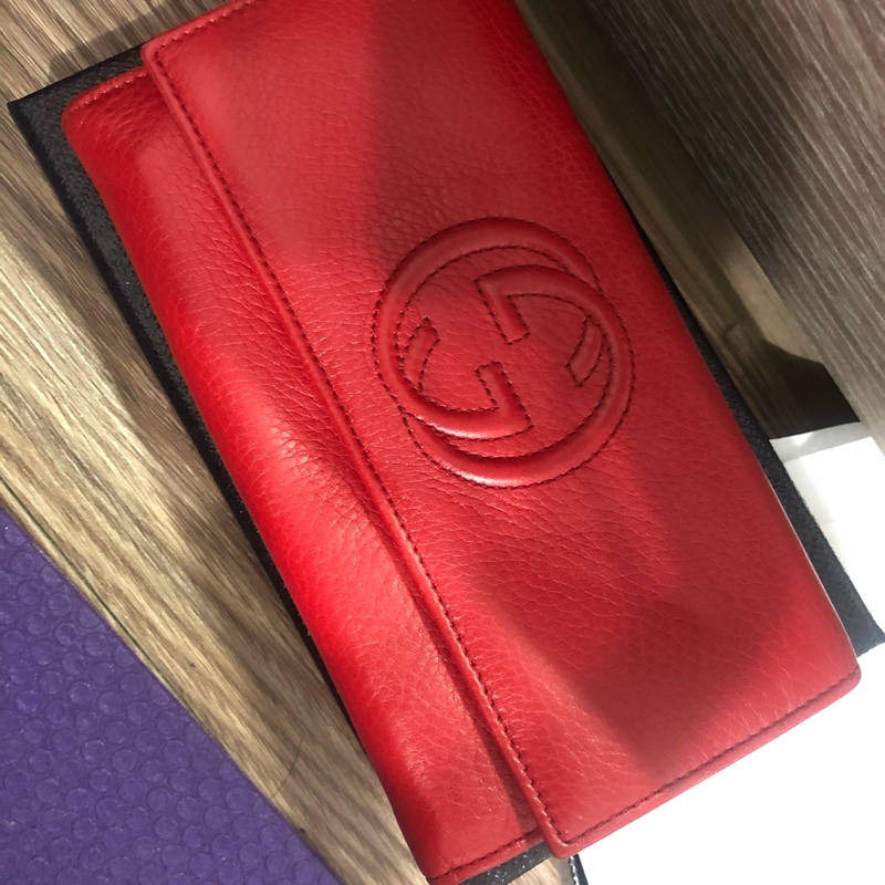 GUCCI Marmont真皮長夾｜經典壓紋Logo｜精品皮夾｜二手保存佳-0