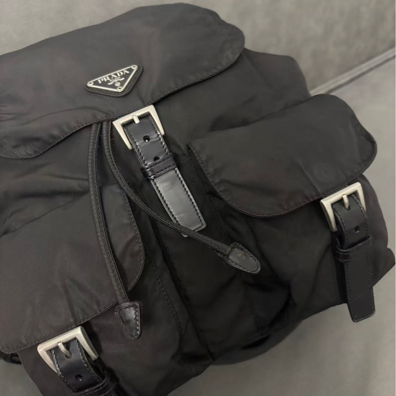 Prada黑銀雙肩包30cm-3