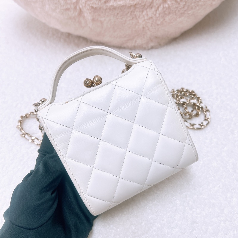 Chanel 白色手柄小盒子/小廢包-6