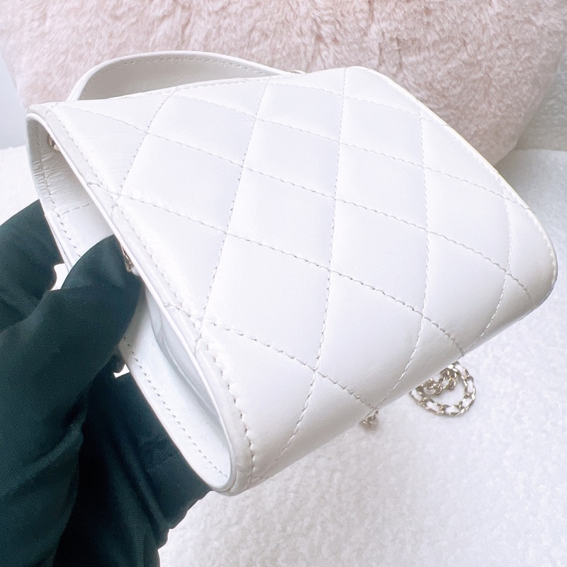 Chanel 白色手柄小盒子/小廢包-7