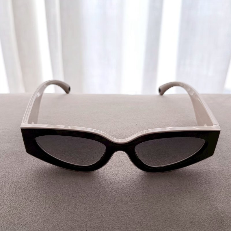 chanel 奶棕色奶茶色拚黑色太陽眼鏡 6056 全新全配-2