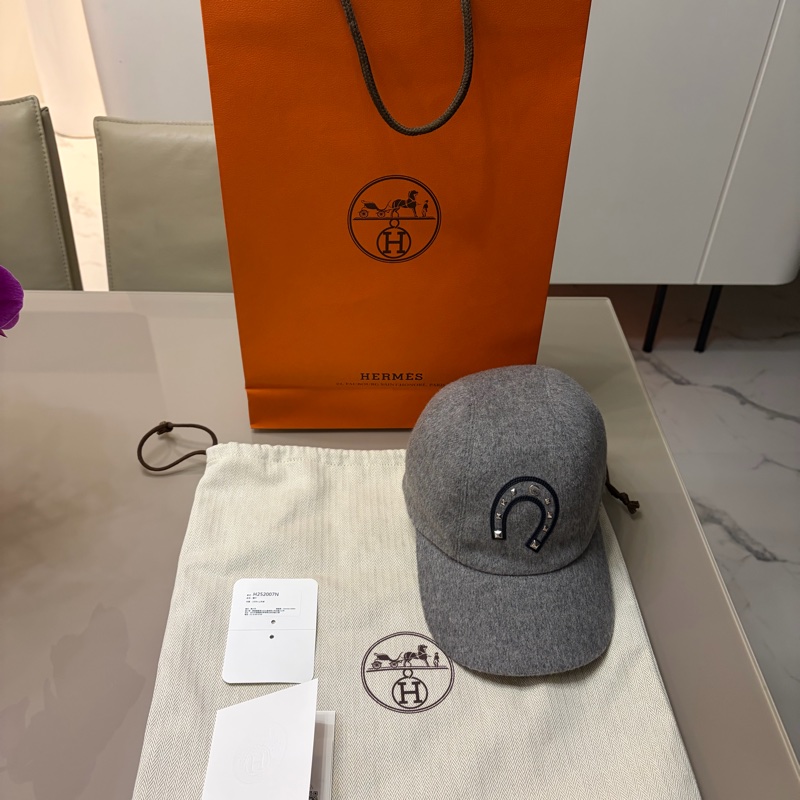HERMES灰色100%山羊絨棒球帽-0