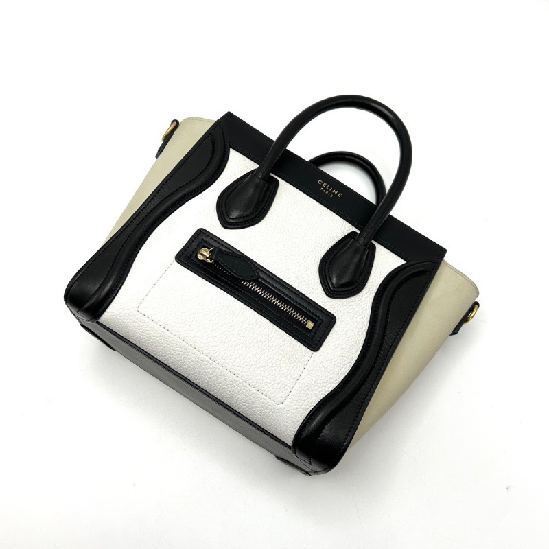 CELINE 拼色金扣LuggageNano 手提肩背斜背笑臉20*20*10 98新配件塵袋-3