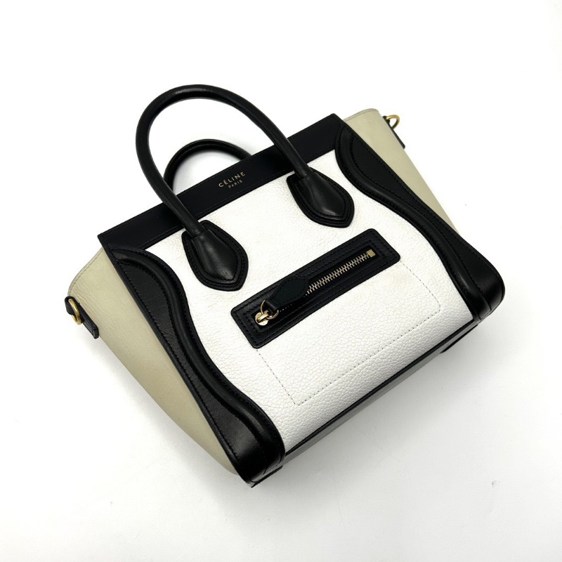 CELINE 拼色金扣LuggageNano 手提肩背斜背笑臉20*20*10 98新配件塵袋-5