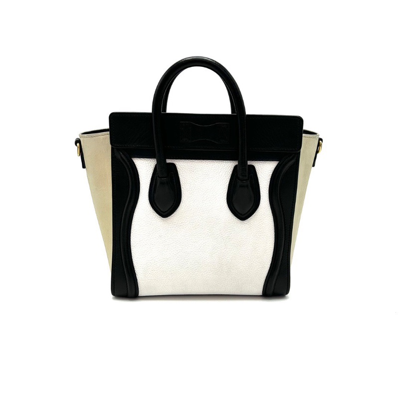 CELINE 拼色金扣LuggageNano 手提肩背斜背笑臉20*20*10 98新配件塵袋-6