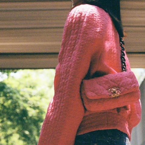 Chanel 19bag系列毛呢腰包 粉色金扣 毛呢拼皮19*11*5 99新配件塵袋