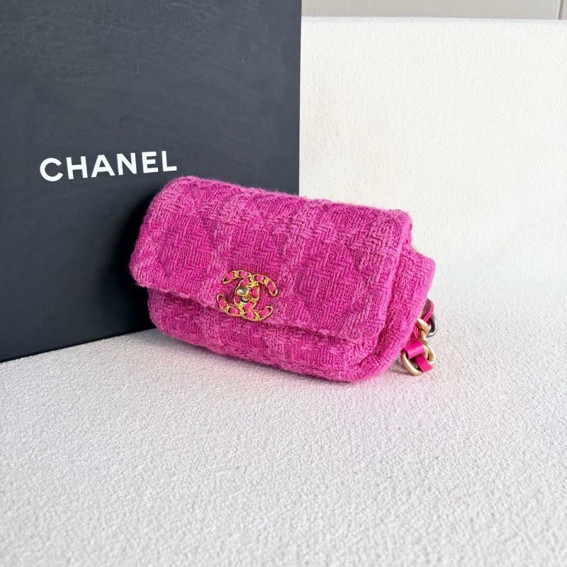Chanel 19bag系列毛呢腰包 粉色金扣 毛呢拼皮19*11*5 99新配件塵袋-4