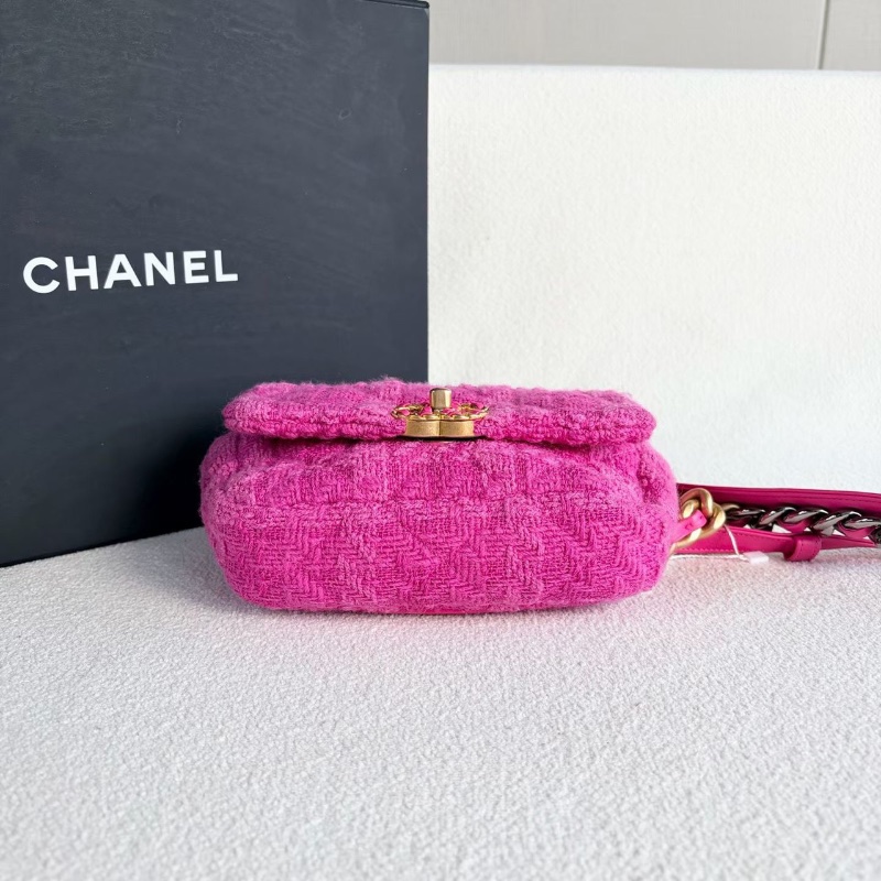 Chanel 19bag系列毛呢腰包 粉色金扣 毛呢拼皮19*11*5 99新配件塵袋-5