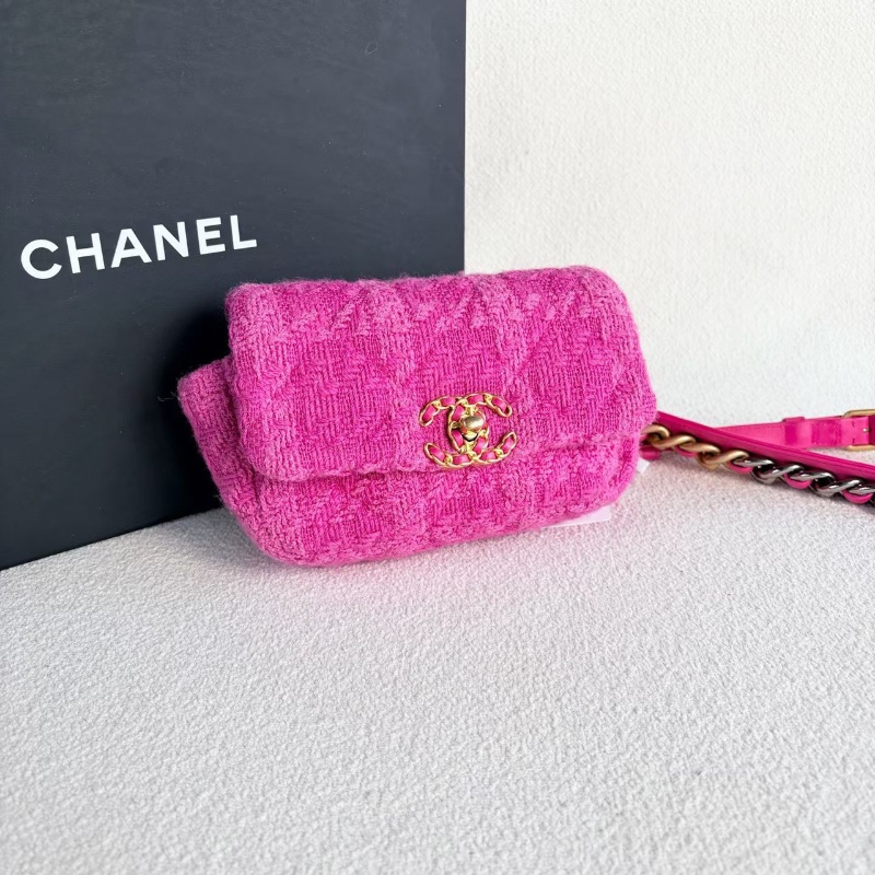 Chanel 19bag系列毛呢腰包 粉色金扣 毛呢拼皮19*11*5 99新配件塵袋-6
