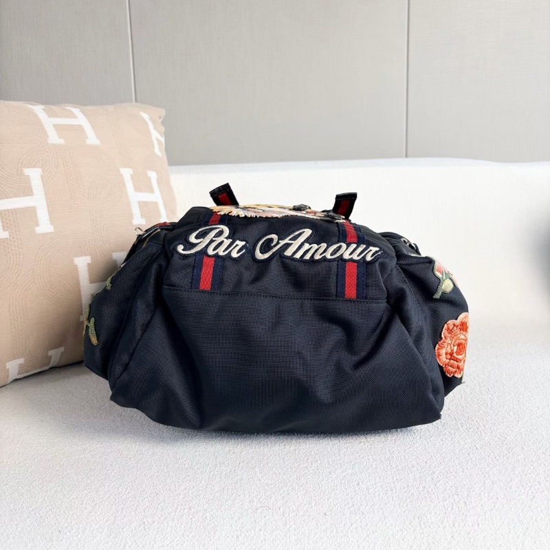 Gucci刺繡虎頭後背包 黑色 98新配件塵袋購證32*45*14-5