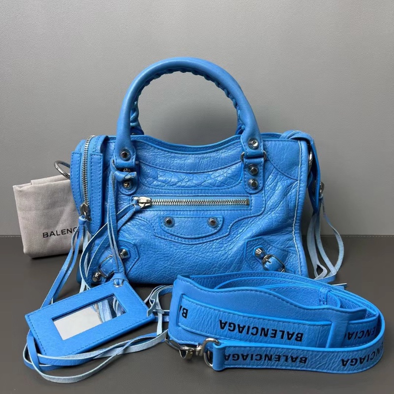 balenciaga 機車包 銀藍色logo肩帶23.5*15*9cm  98新配件肩帶 塵袋 鏡子-1