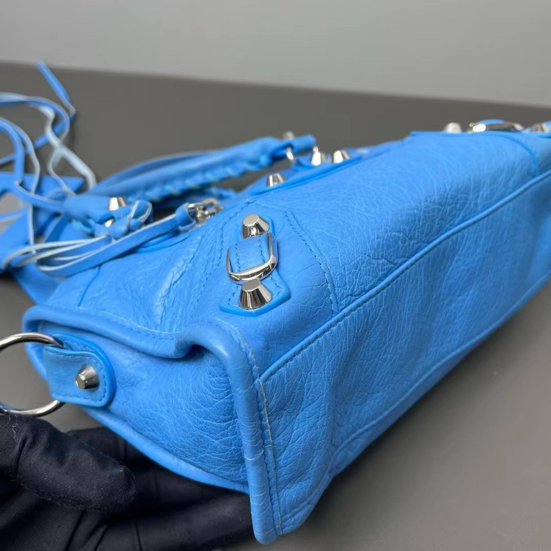 balenciaga 機車包 銀藍色logo肩帶23.5*15*9cm  98新配件肩帶 塵袋 鏡子-3