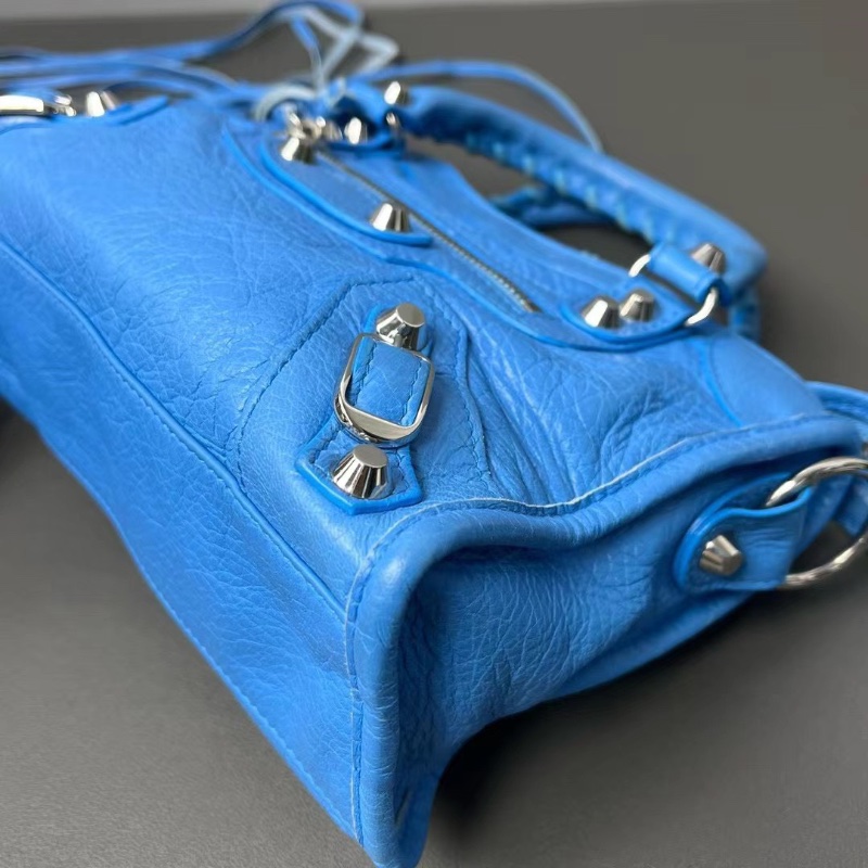 balenciaga 機車包 銀藍色logo肩帶23.5*15*9cm  98新配件肩帶 塵袋 鏡子-5