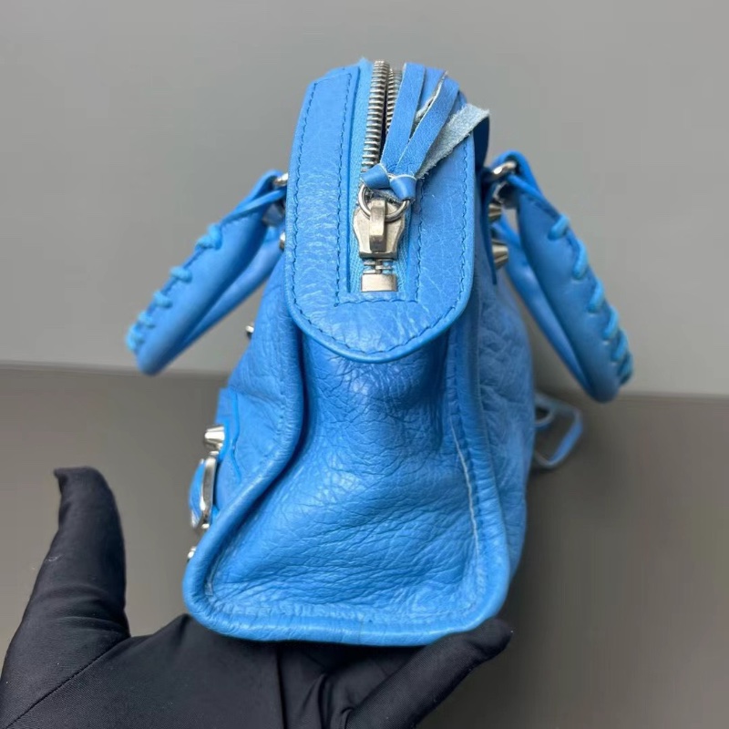balenciaga 機車包 銀藍色logo肩帶23.5*15*9cm  98新配件肩帶 塵袋 鏡子-6