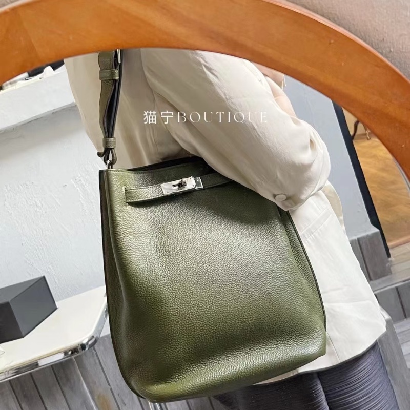 HERMES 華蓋綠銀扣 sokeIIy26肩背斜背包26*34*13 98新配件塵袋-0