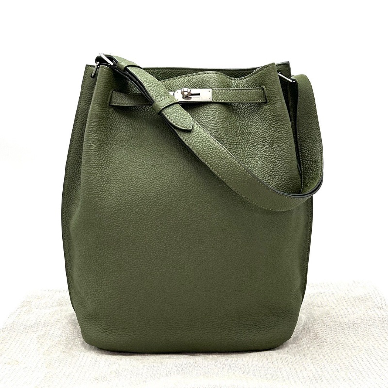 HERMES 華蓋綠銀扣 sokeIIy26肩背斜背包26*34*13 98新配件塵袋-1