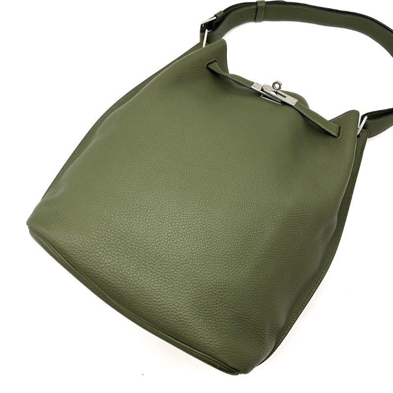 HERMES 華蓋綠銀扣 sokeIIy26肩背斜背包26*34*13 98新配件塵袋-3