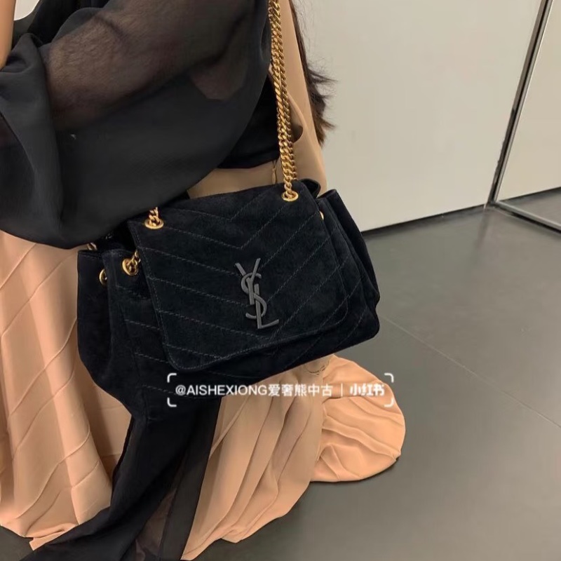 YSL黑金麂皮鏈條包23*18*13 98新配件塵袋-0
