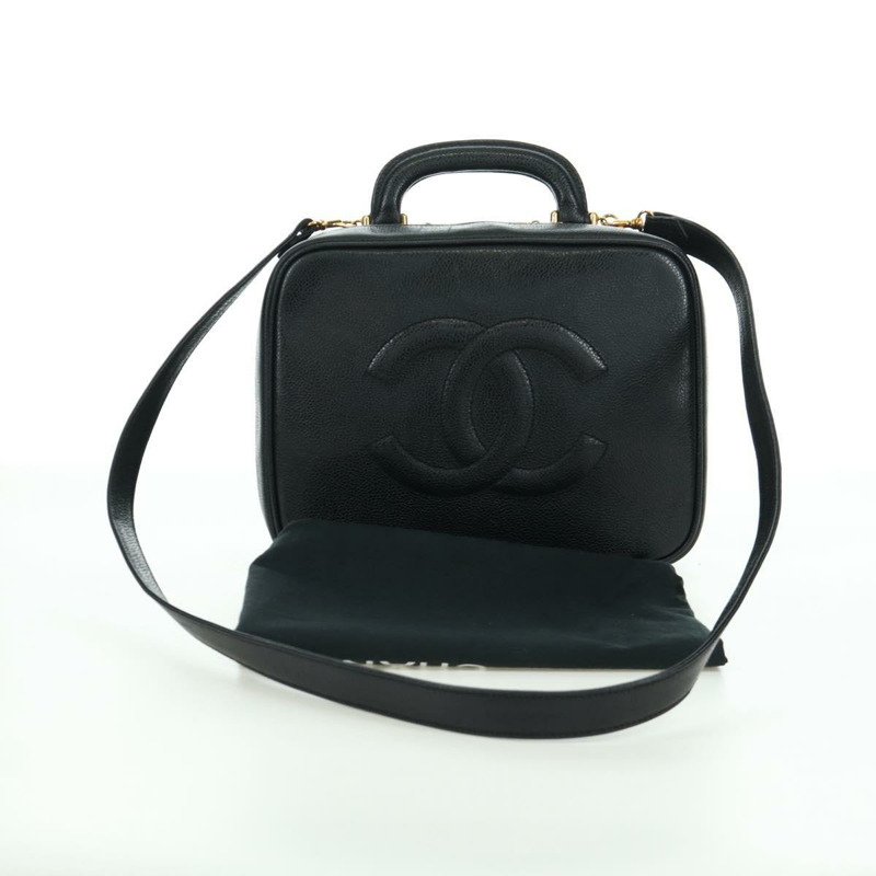 【日本直送】香奈兒 (CHANEL) 魚子醬皮雙肩包，黑色金色雙C標誌，兩用款，貨號 mr2050SAV-11