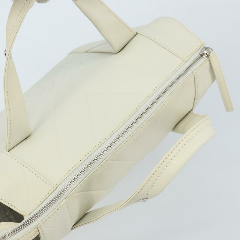 【日本直送】香奈兒白色銀色雙C標誌皮革手提包 Auth bs32771-5