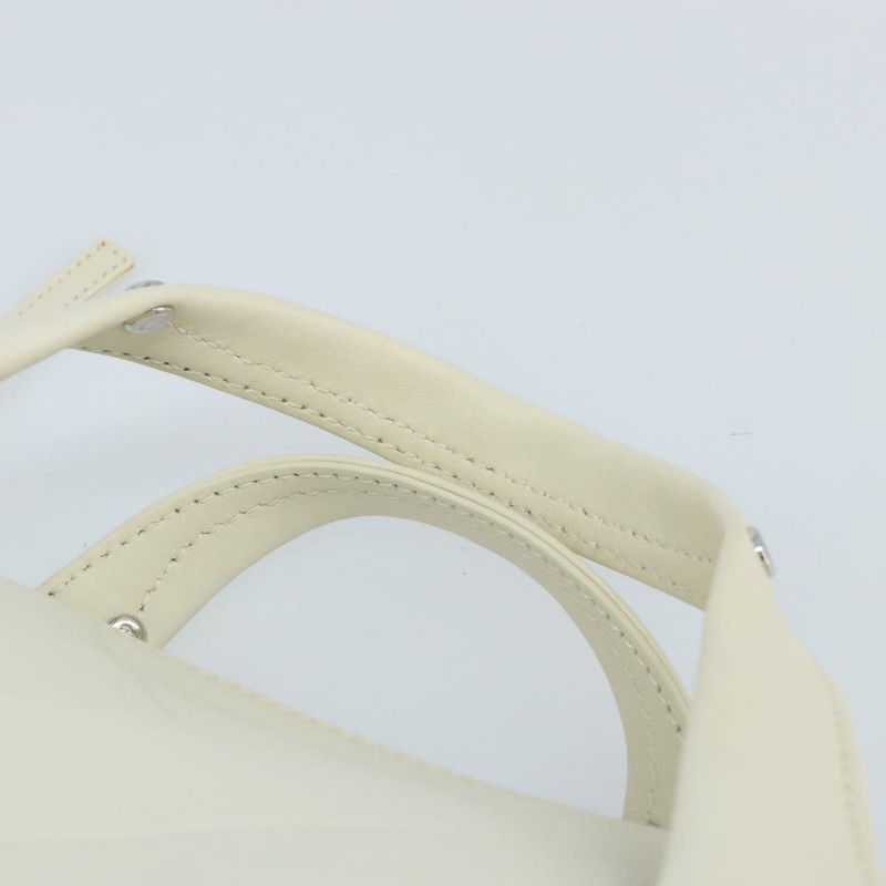 【日本直送】香奈兒白色銀色雙C標誌皮革手提包 Auth bs32771-13