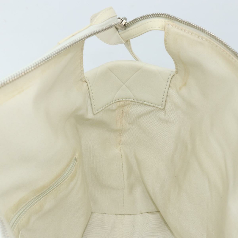 【日本直送】香奈兒白色銀色雙C標誌皮革手提包 Auth bs32771-20