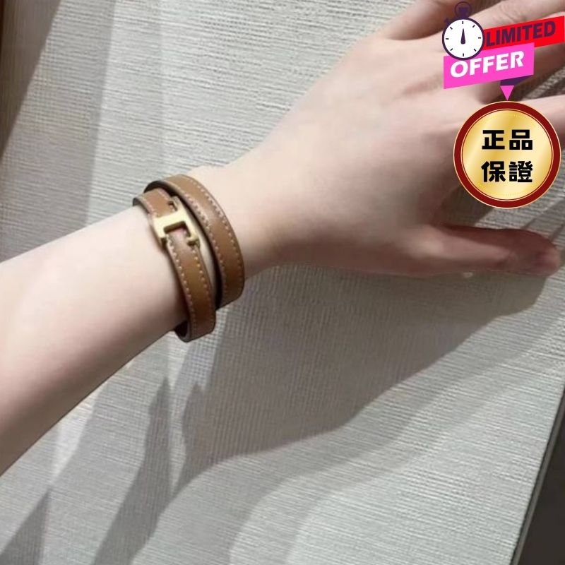 ⏰限時特賣價🌺Tod's T Timeless 精美皮革雙圈手鍊 棕色-0