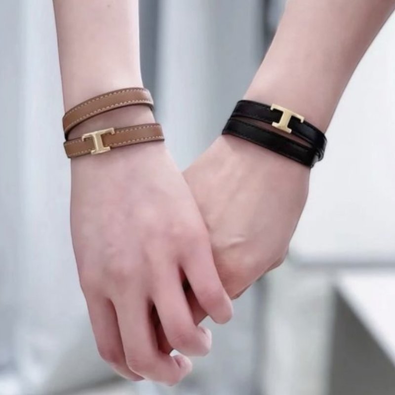 ⏰限時特賣價🌺Tod's T Timeless 精美皮革雙圈手鍊 棕色-5