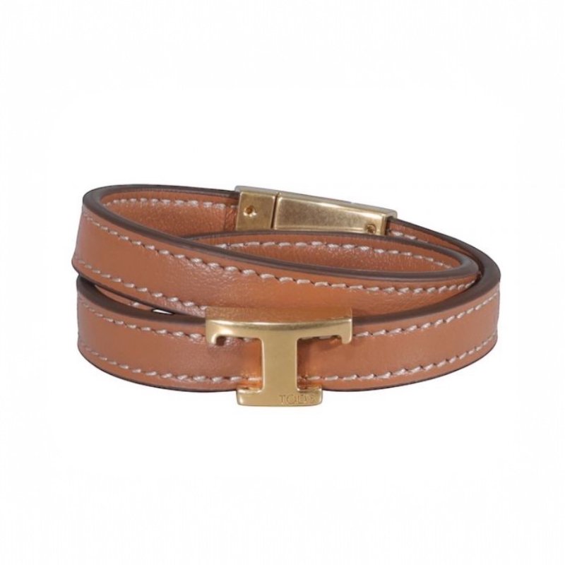 ⏰限時特賣價🌺Tod's T Timeless 精美皮革雙圈手鍊 棕色-6