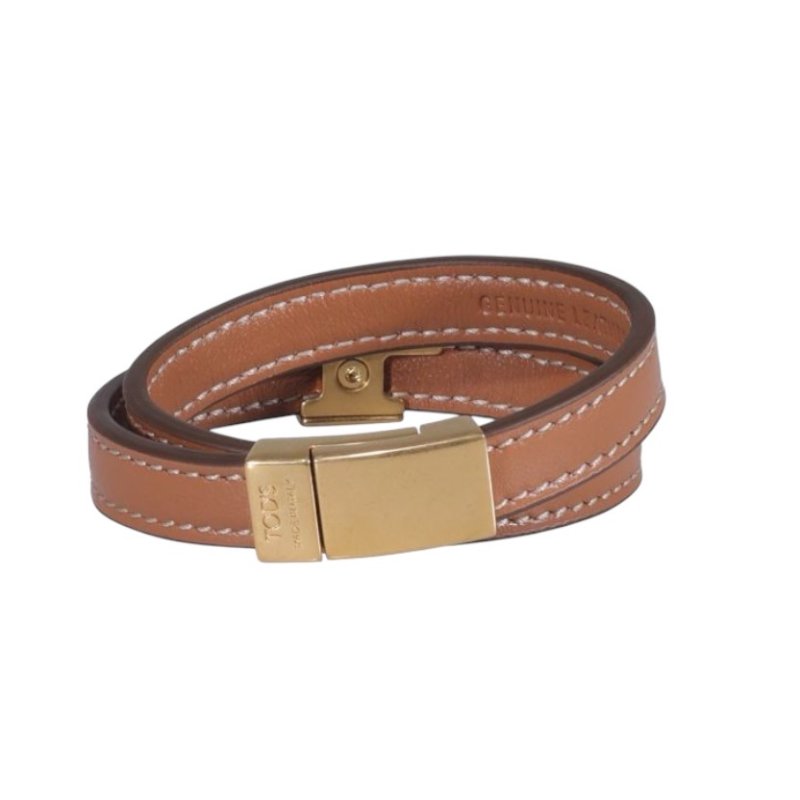 ⏰限時特賣價🌺Tod's T Timeless 精美皮革雙圈手鍊 棕色-7