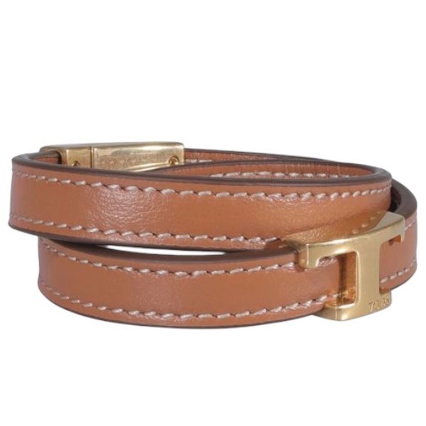 ⏰限時特賣價🌺Tod's T Timeless 精美皮革雙圈手鍊 棕色-8